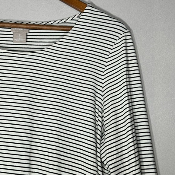 Chico's White Black Stripe Pullover Top Women Large Round Neck 3/4 Sleeve - Picture 9 of 12